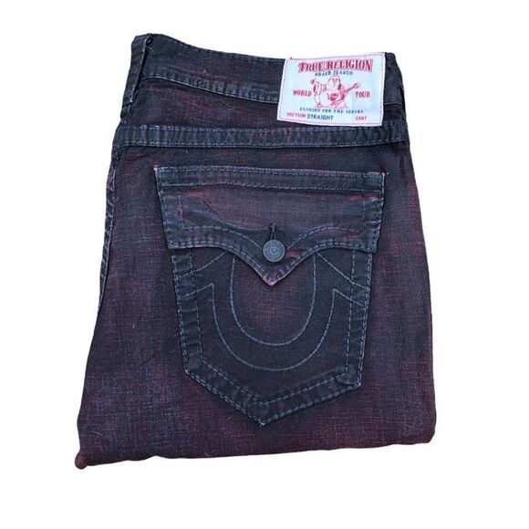 True Religion Jeans Size 40 STRAIGHT BIG T Black/Red - Picture 3 of 15